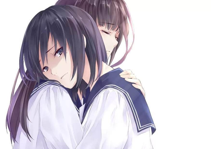 Two anime girls hugging