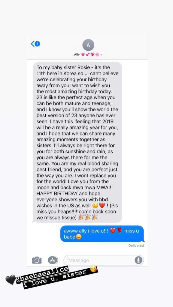 Long Birthday Message For Sister Sister Alice Sends Long And Sweet Birthday Message To Rosé | Ba News Team |  Blink (블링크) Amino