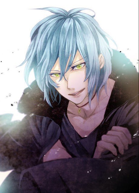 Anime boy with white hair and green eyes