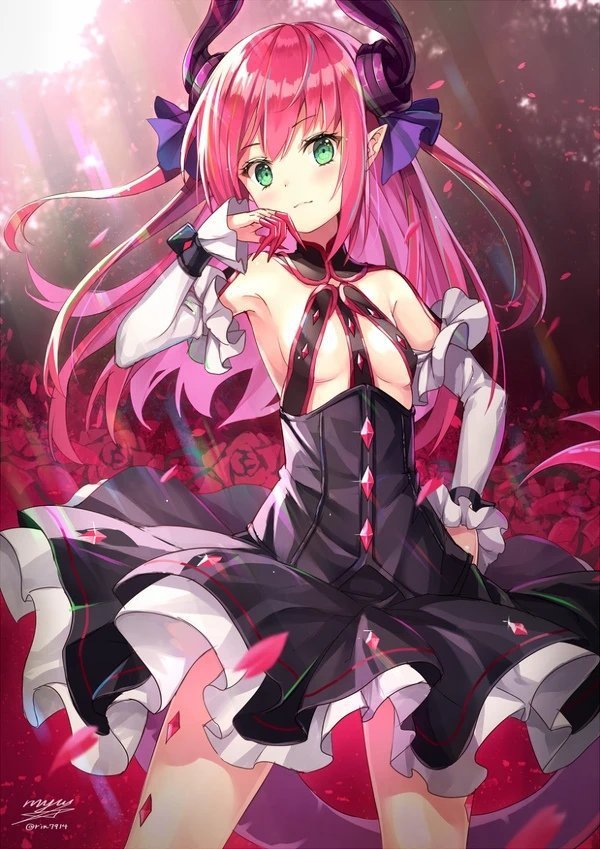 Anime girl with pink hair and red eyes