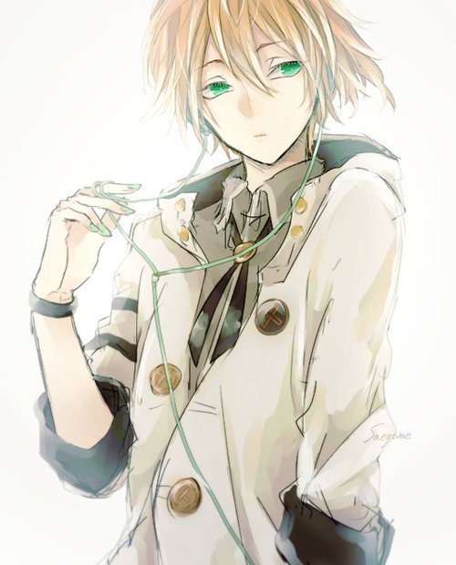 Anime boy with blond hair and green eyes