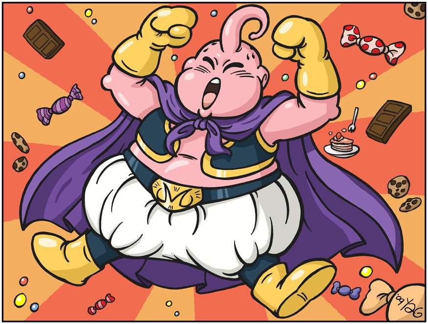 majin buu with chocolate bar