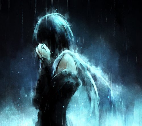 Anime girl in the rain