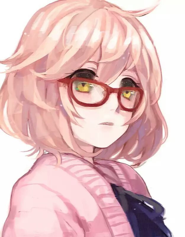 Anime girl with short pink hair and glasses