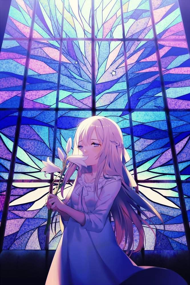 Anime girl with blonde hair and purple eyes