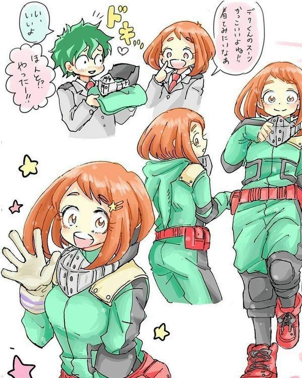 Uraraka com a roupa do Deku é mto fofa Boku No Hero Academia Amino