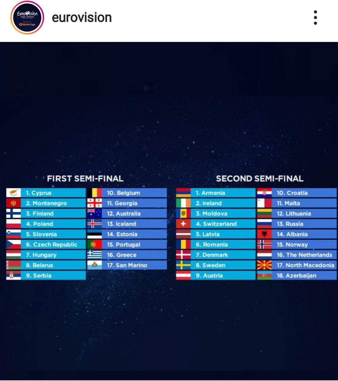 OFFICIAL Running Order!! Eurovision Amino (ESC) Amino