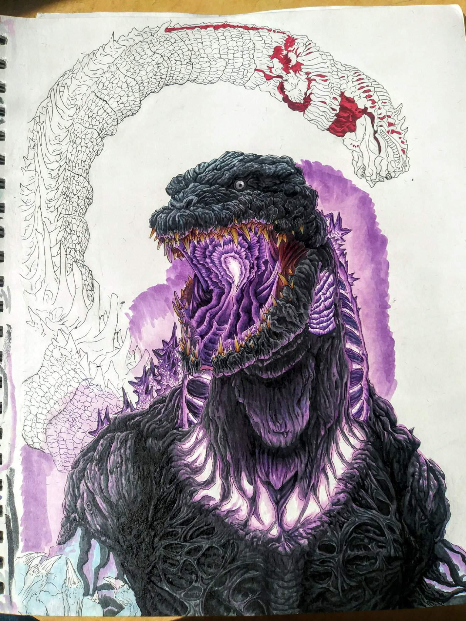 Updates on shin form 4, rodan v. mothra, and planet eater drawings