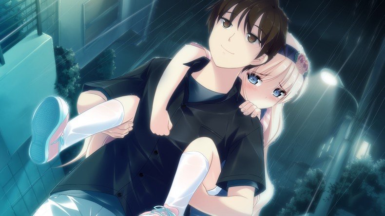 Anime girl holding boy
