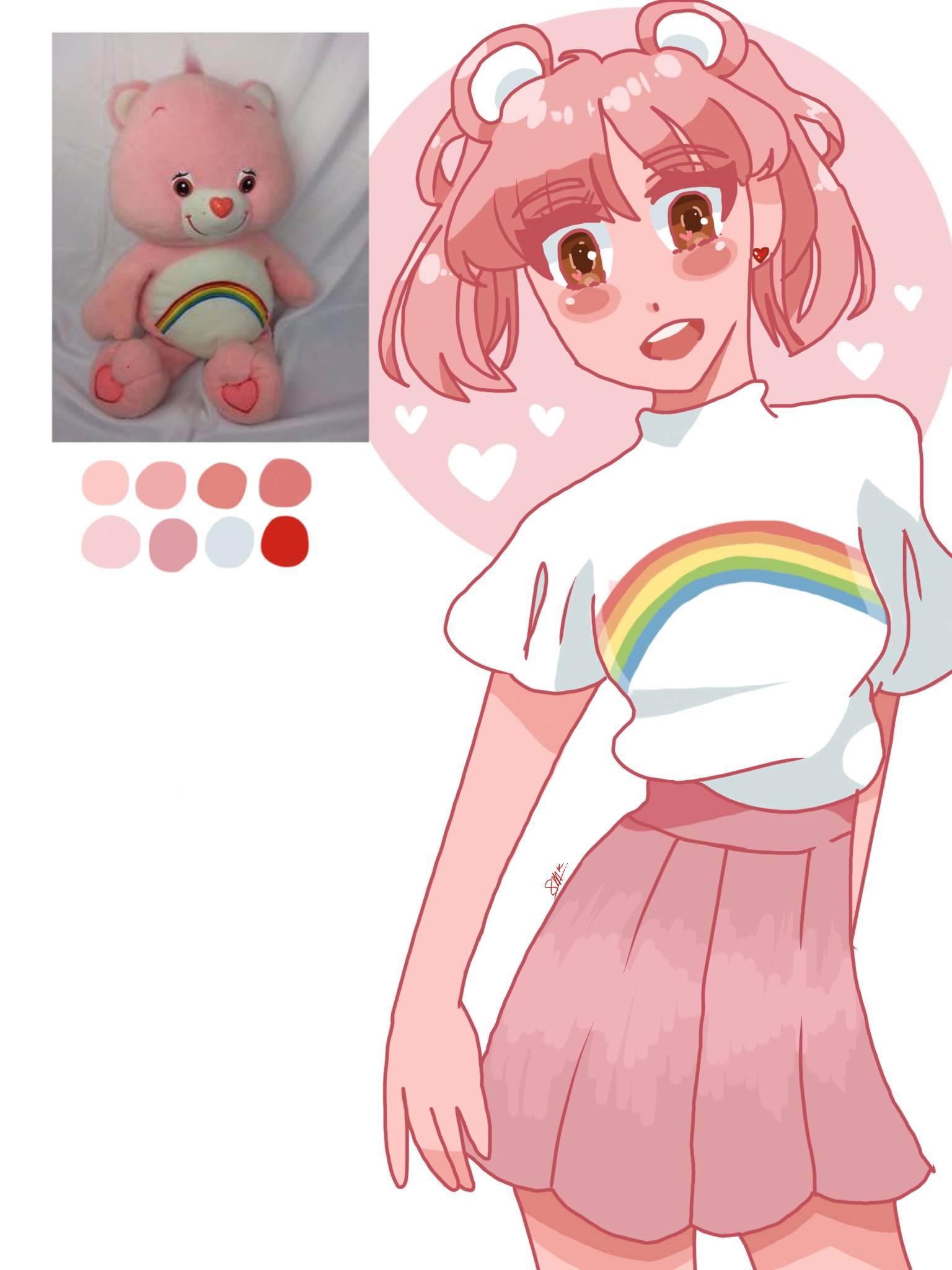 pink care bear with rainbow