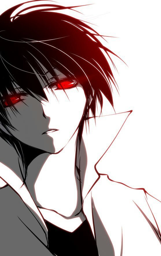 Anime boys with black hair and red eyes
