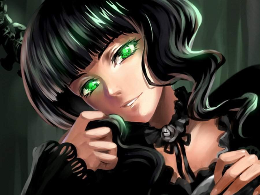 Anime girl black hair green eyes