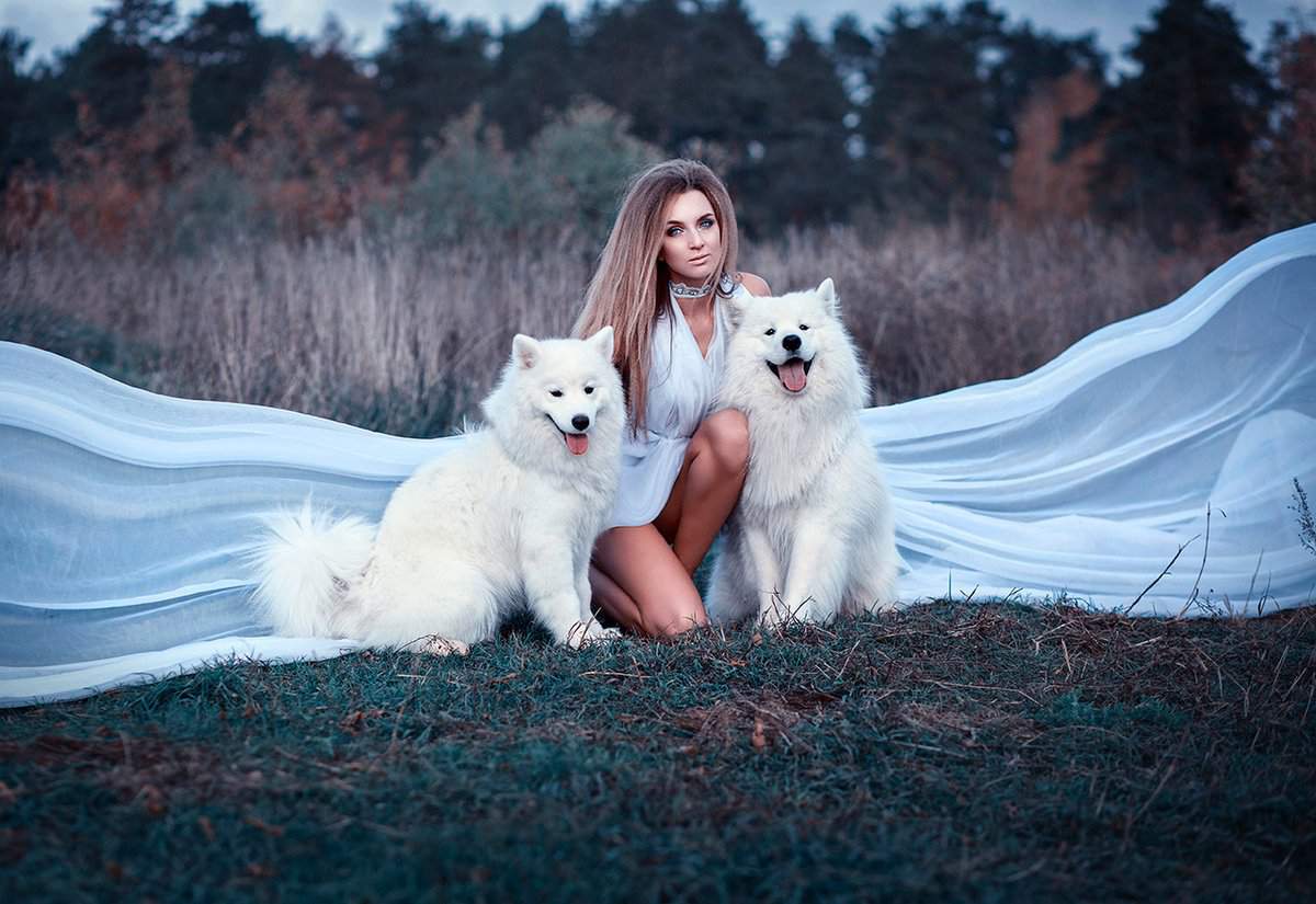 Девушка с белой собакой
