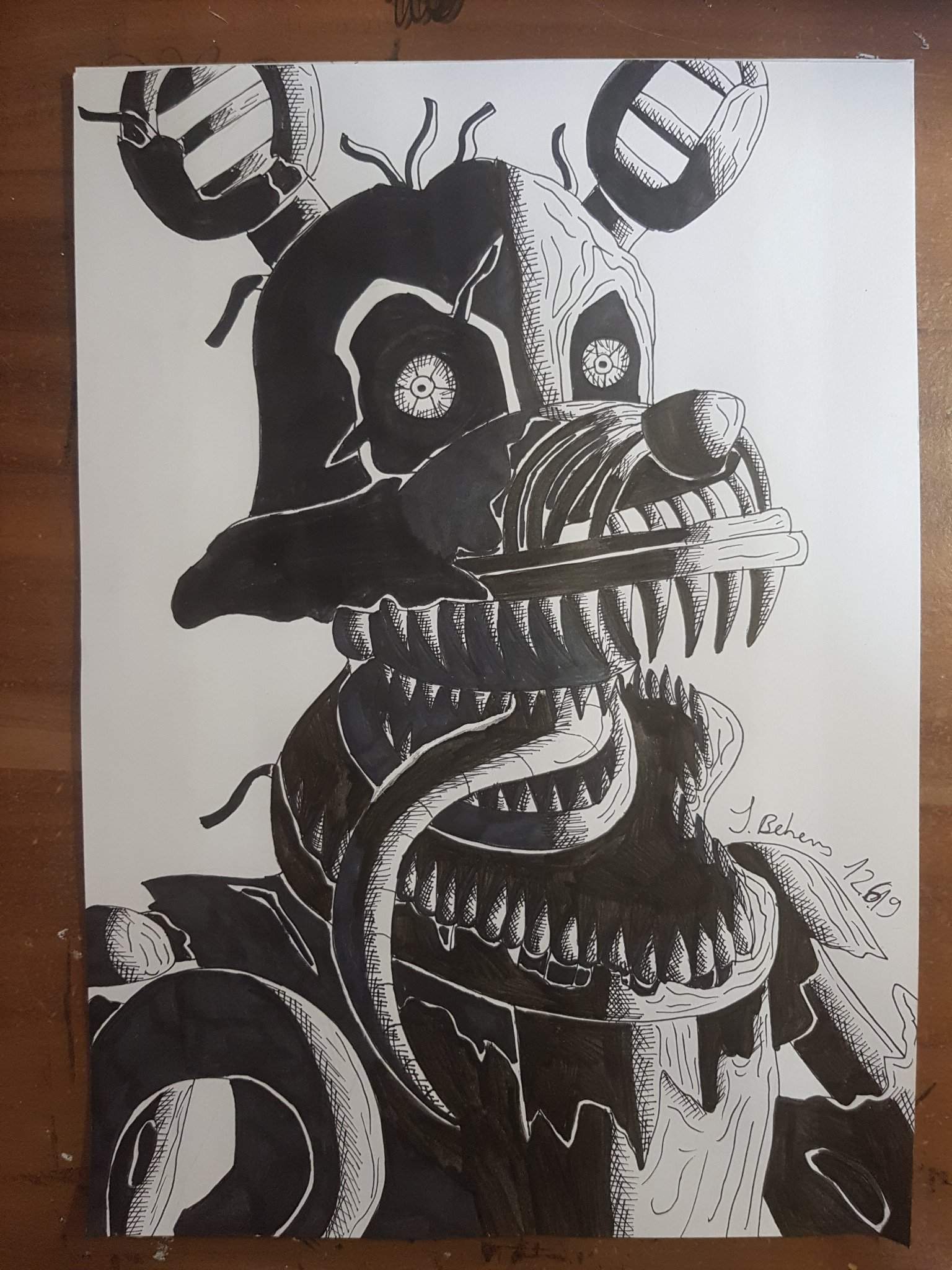 Nightmare Foxy (black and white drawing) Five Nights At Freddy's Amino