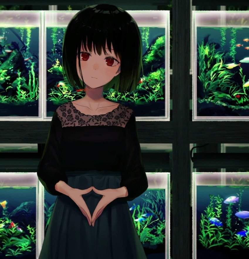 Watching anime outdoor short hair