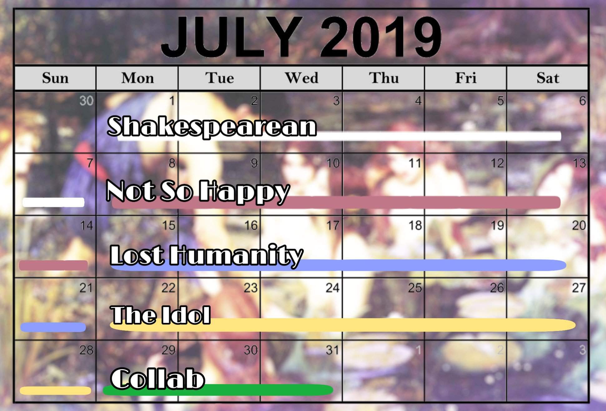 July's Calendar 2019 | Writers' Club Amino