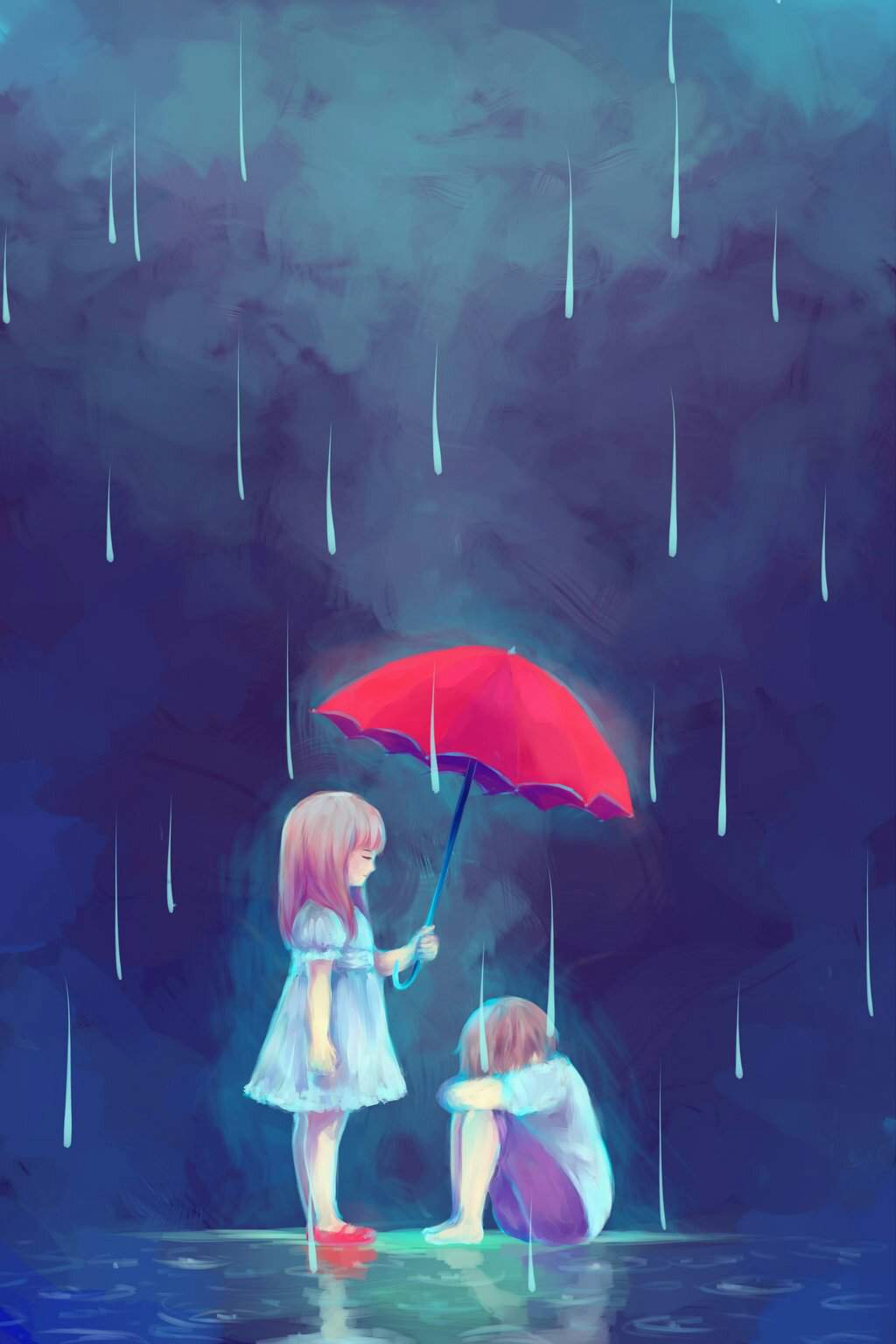 Мальчик и девочка под зонтом