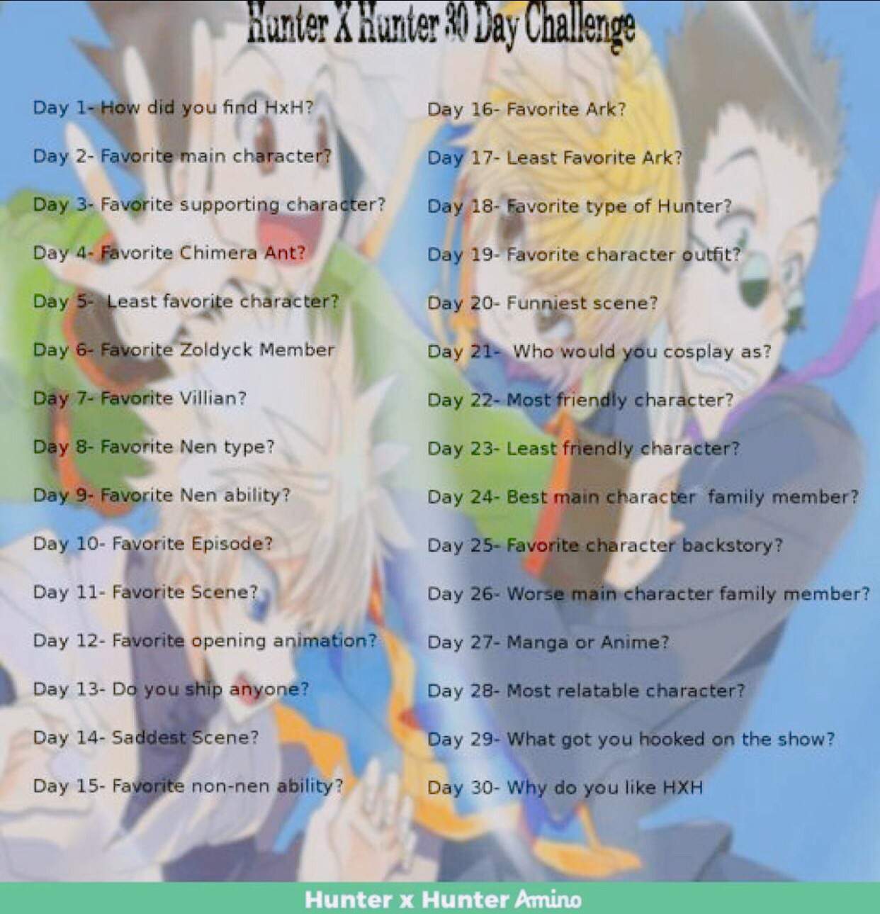 Hxh 30 Day Challenge Hunter X Hunter Amino