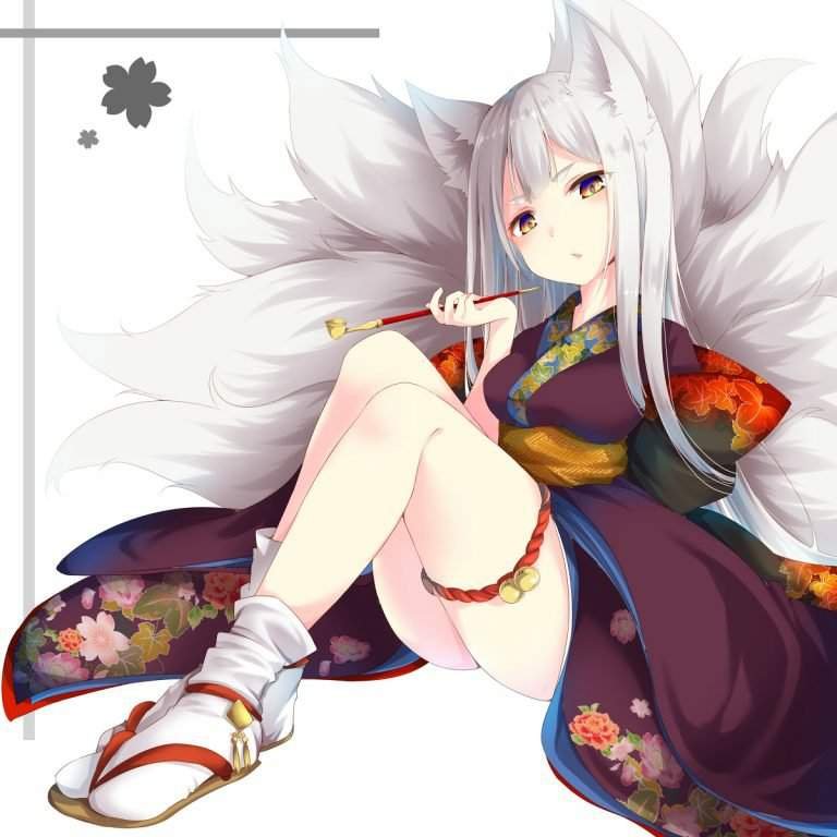 Anime fox girl with white hair