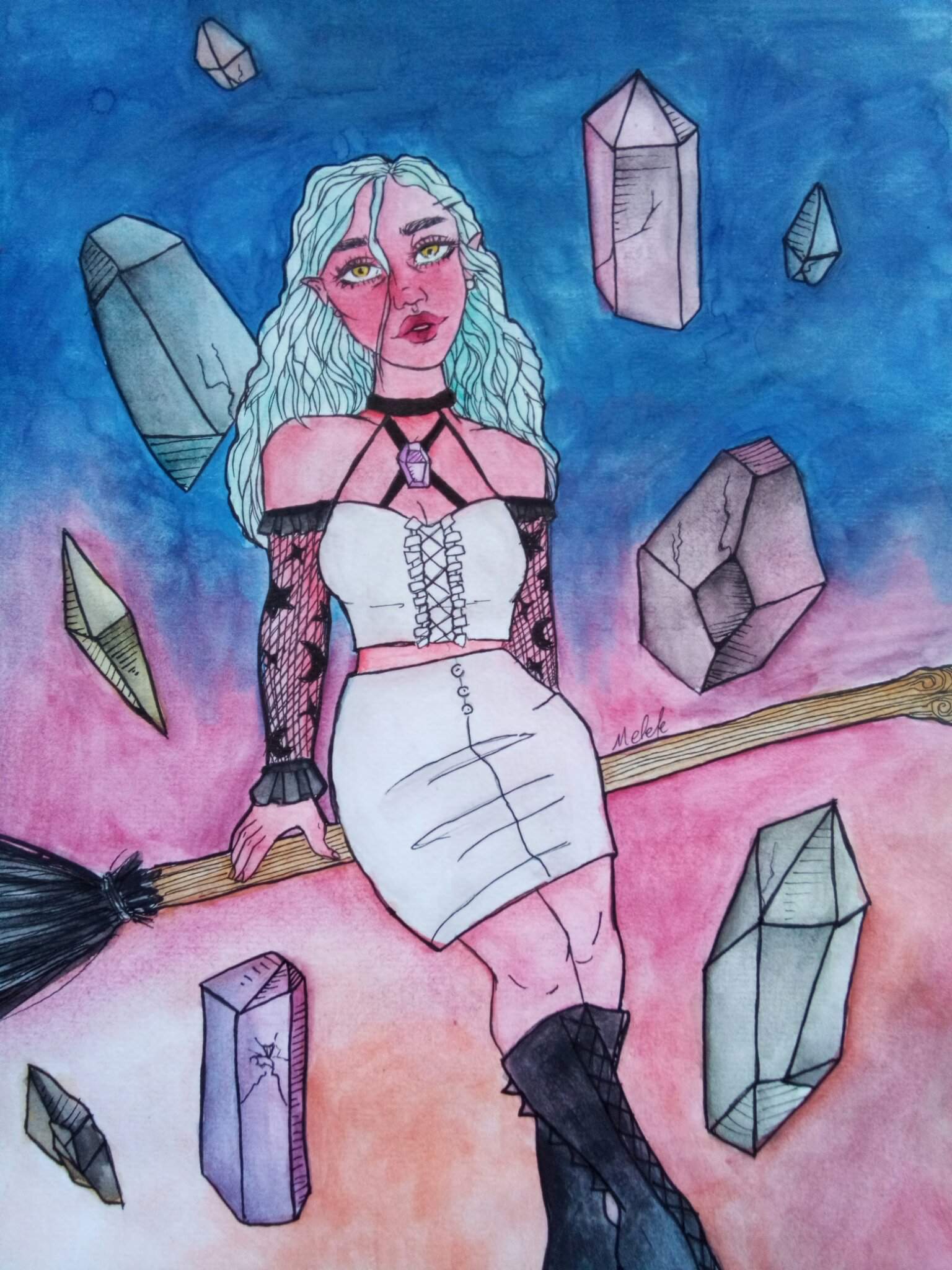 'Dawn Witch' 💙// watercolor illustration by me yeey | Arts And OCs Amino