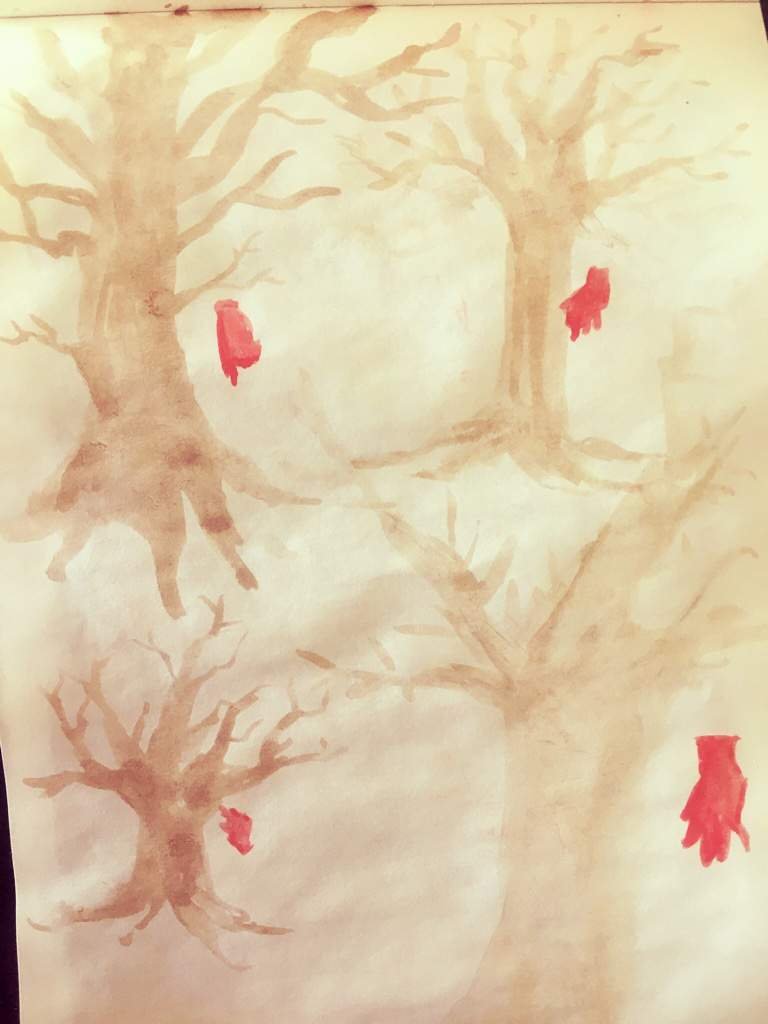 Japanese yokai Akateko a red hand dandling out of a tree Anime Art