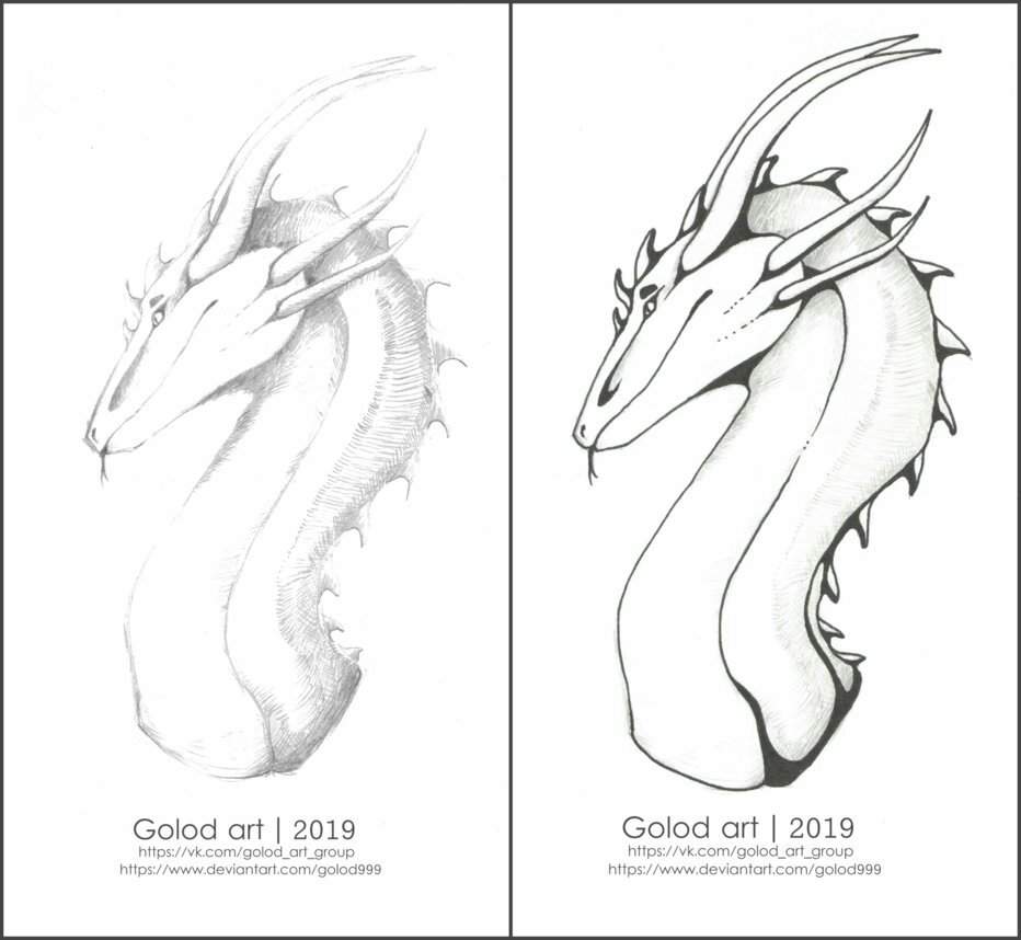 Рисунки линером дракон для начинающих