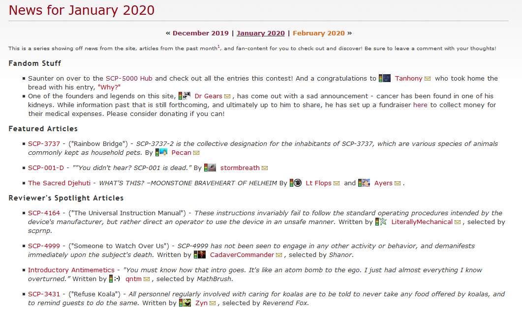 January Site News Scp Foundation Amino