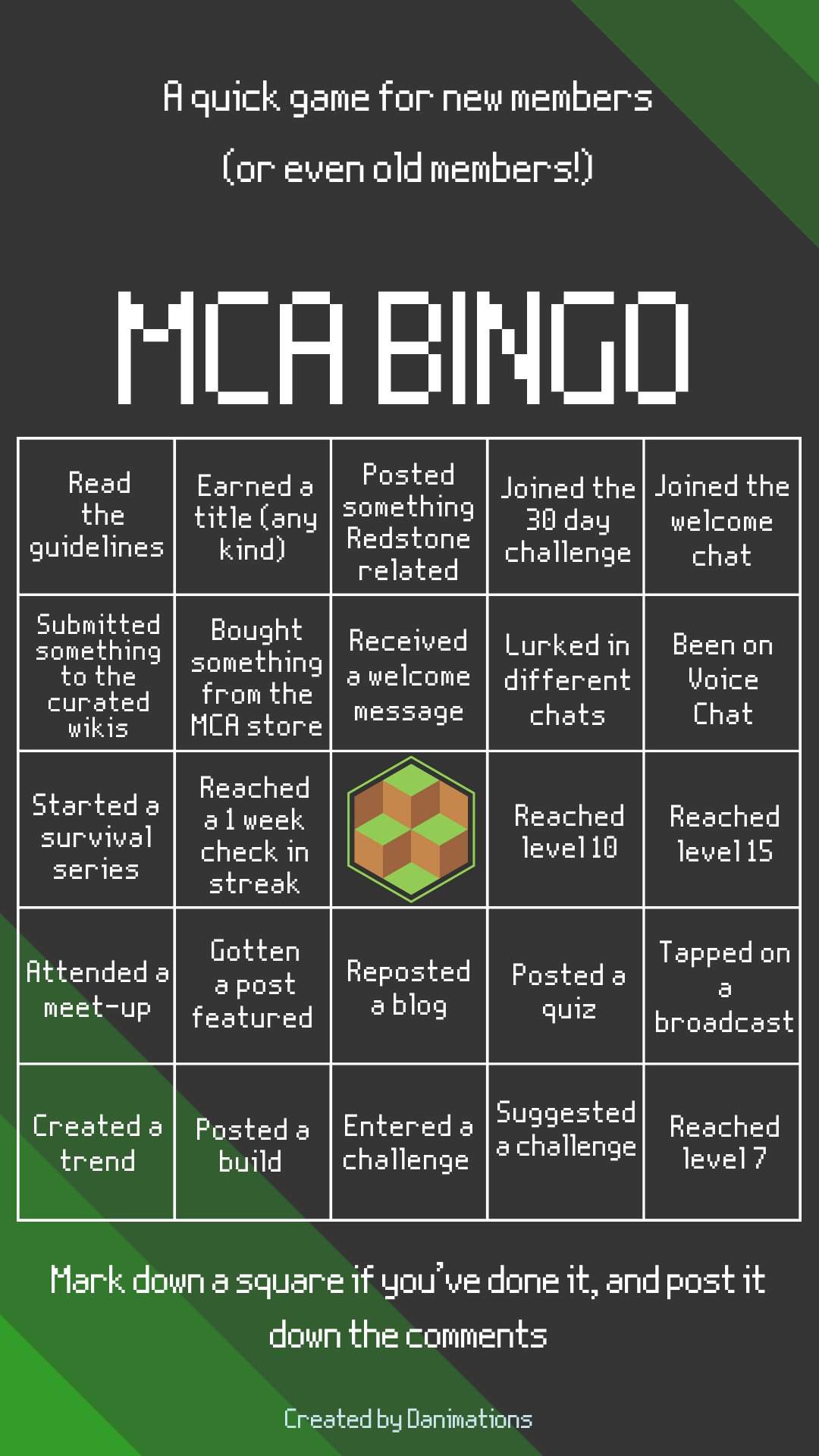 minecraft bingo cards winner takes it all