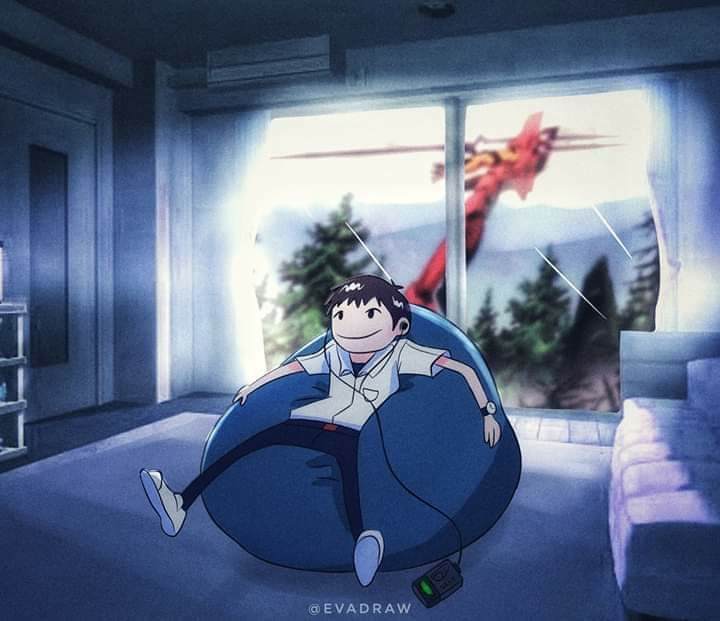 Shinji Sentado De Pana Evangelion Miembros De Nerv Amino