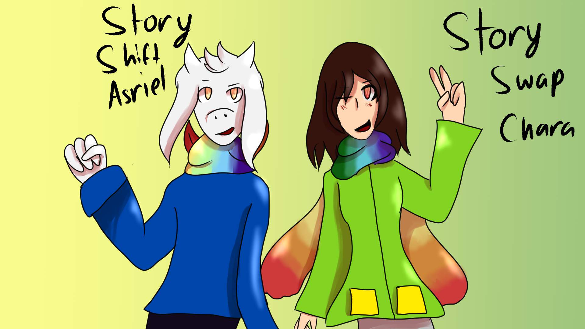 A redrawn version of StoryShift Asriel and StorySwap Chara | Undertale