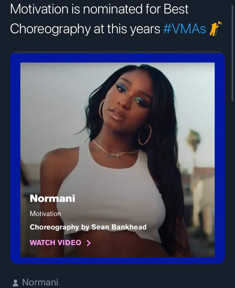 Motivation is nominated for best choreography at this year's vmas🎊🎉