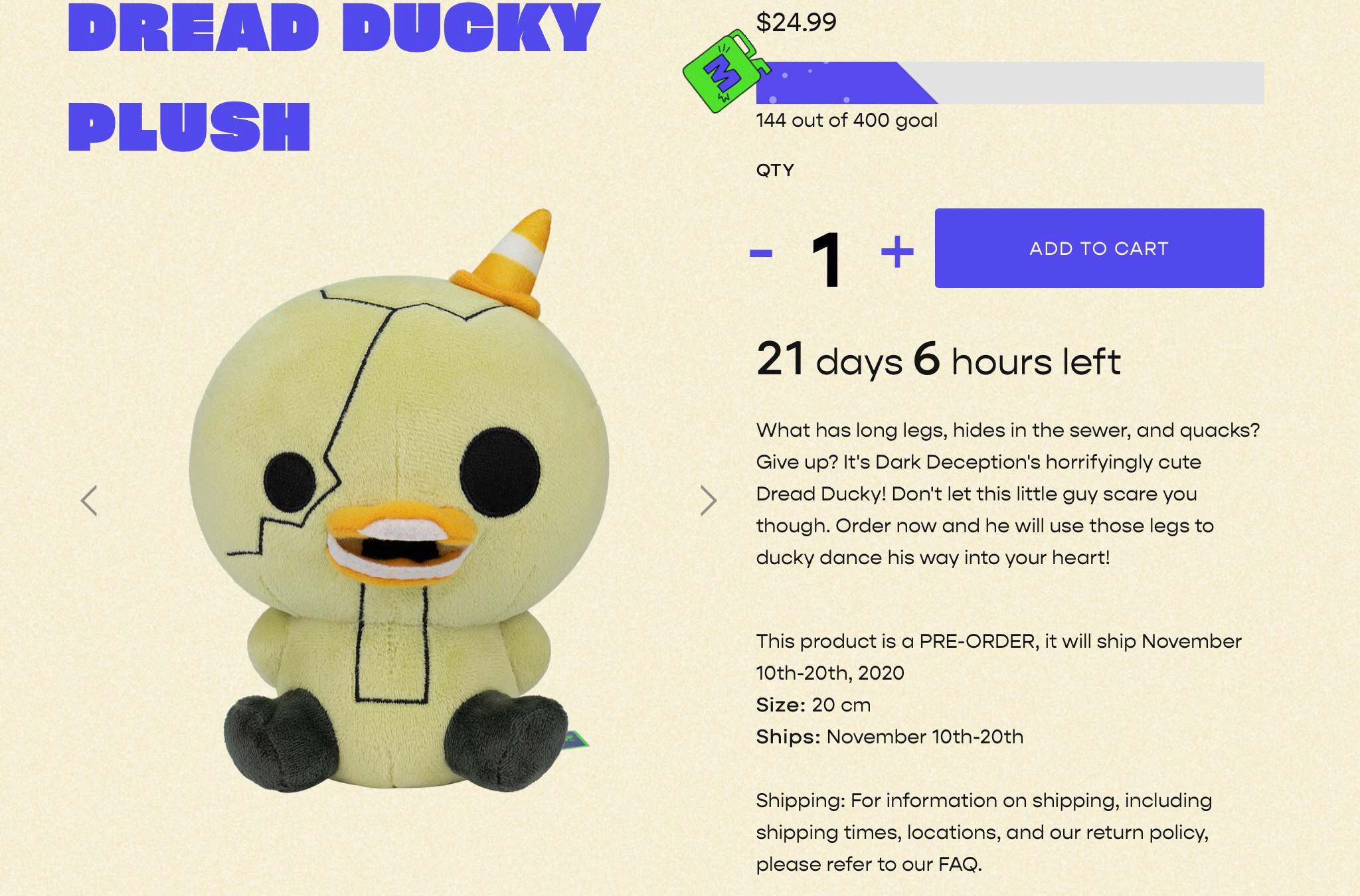 dark deception dread ducky plush