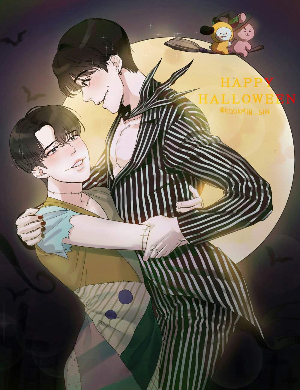 Счастливого Хэллоуина 🎃 Cr. @kookmin_sin #jikook #jk #jm #sally #jack #art...