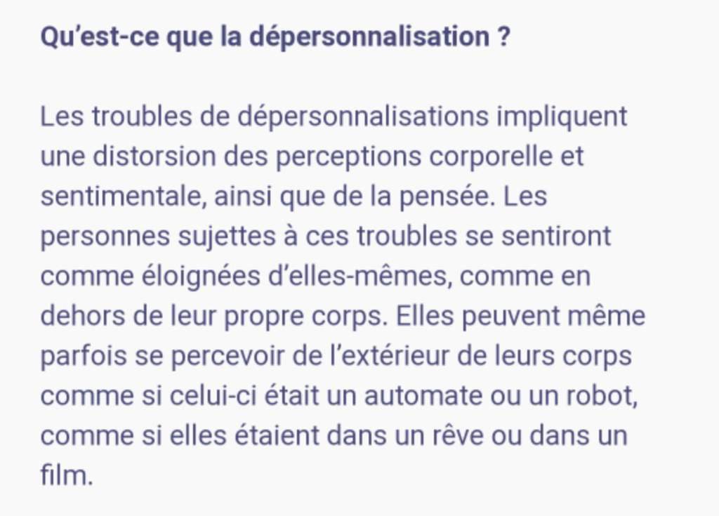 La dépersonnalisation Problèmes Amino