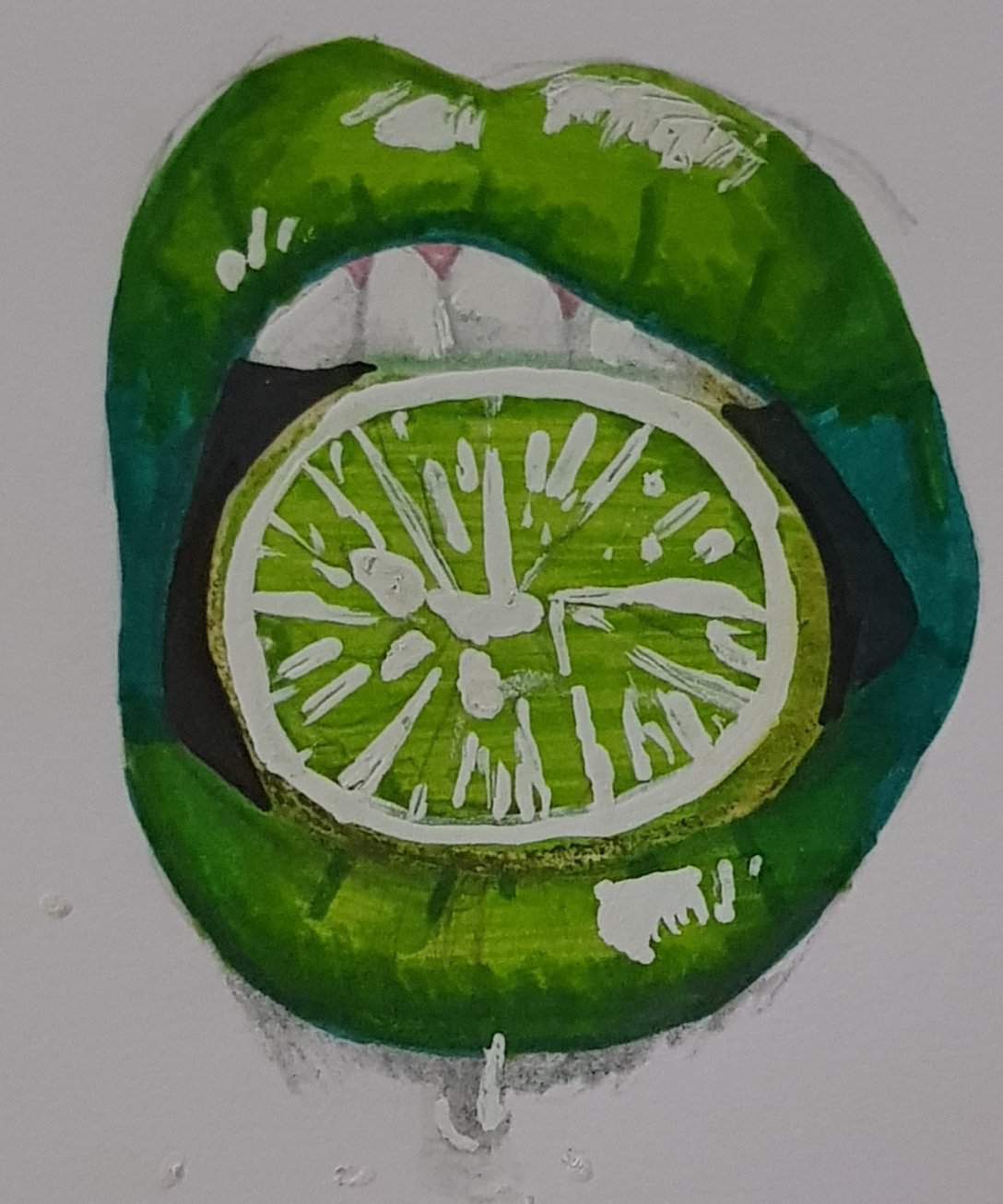 Green Lips With Lime In Mouth