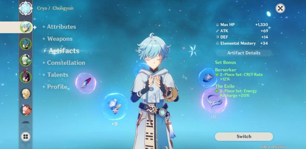 Chongyun Artifacts Genshin Impact Amino