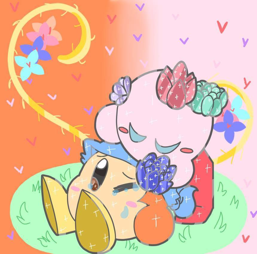 Kirby and Bandana Dee comforting eachother Kirby Amino