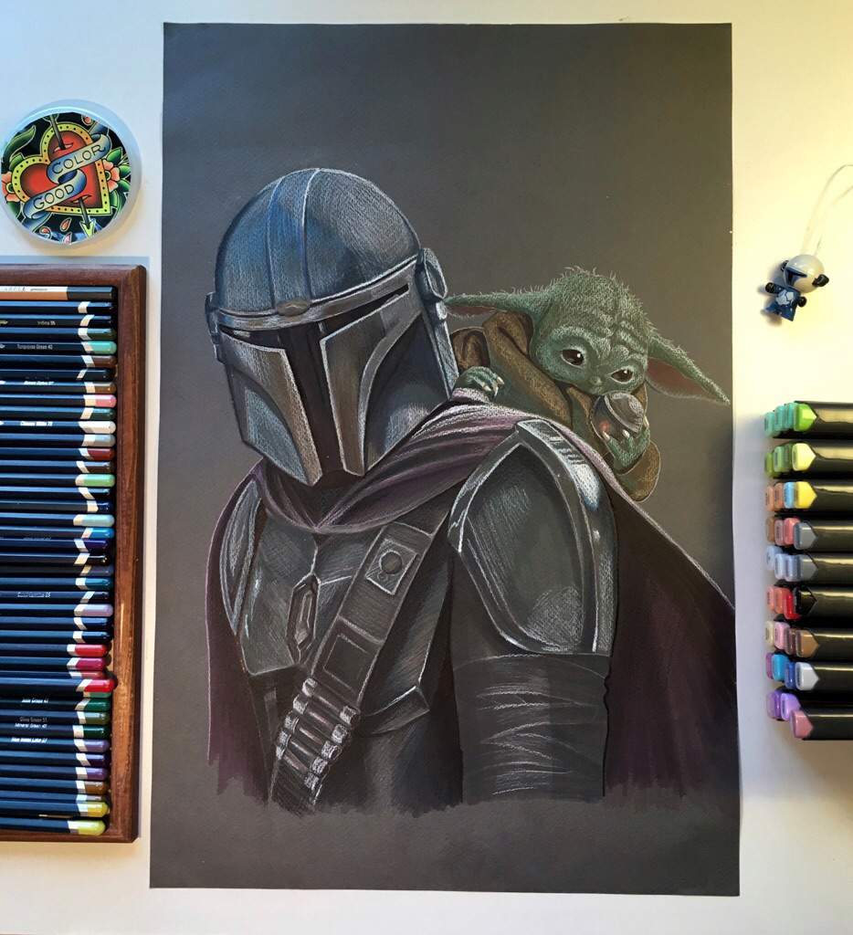 Mandalorian And Yoda (grogu) Markers+pencil 