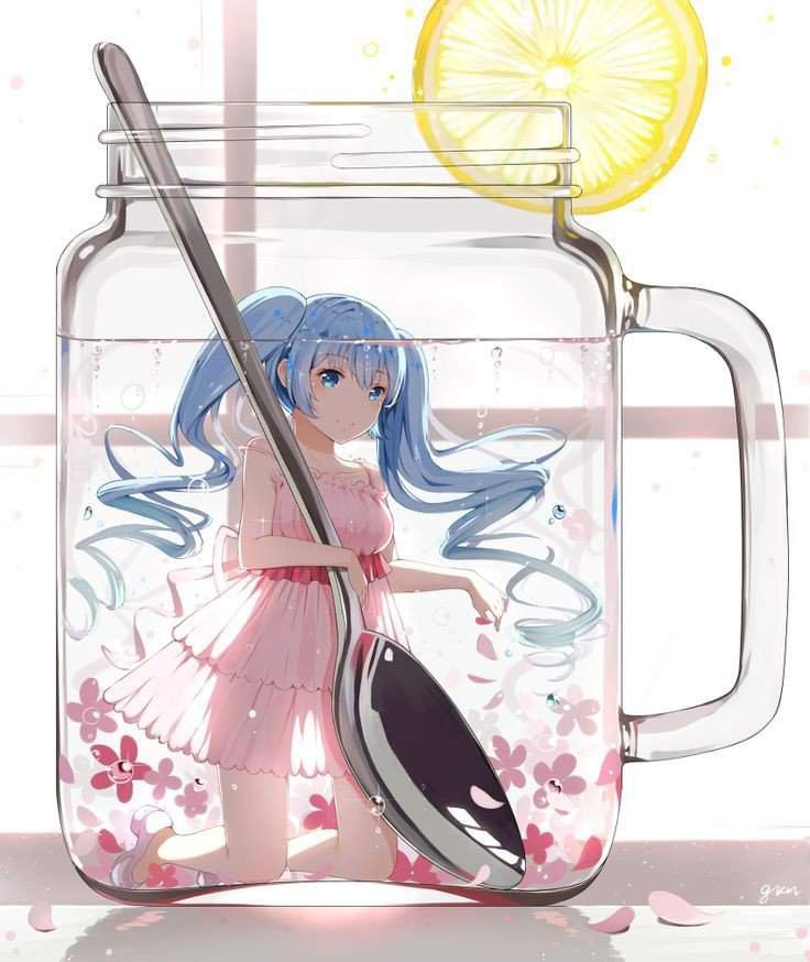 Anime girl drinking water