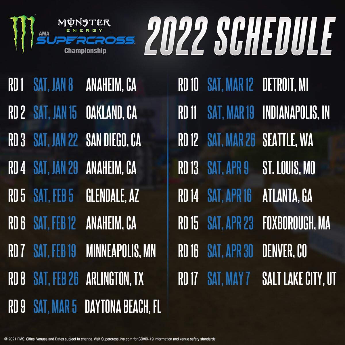 Monster Energy Supercross 2022 Schedule OffRoad Amino