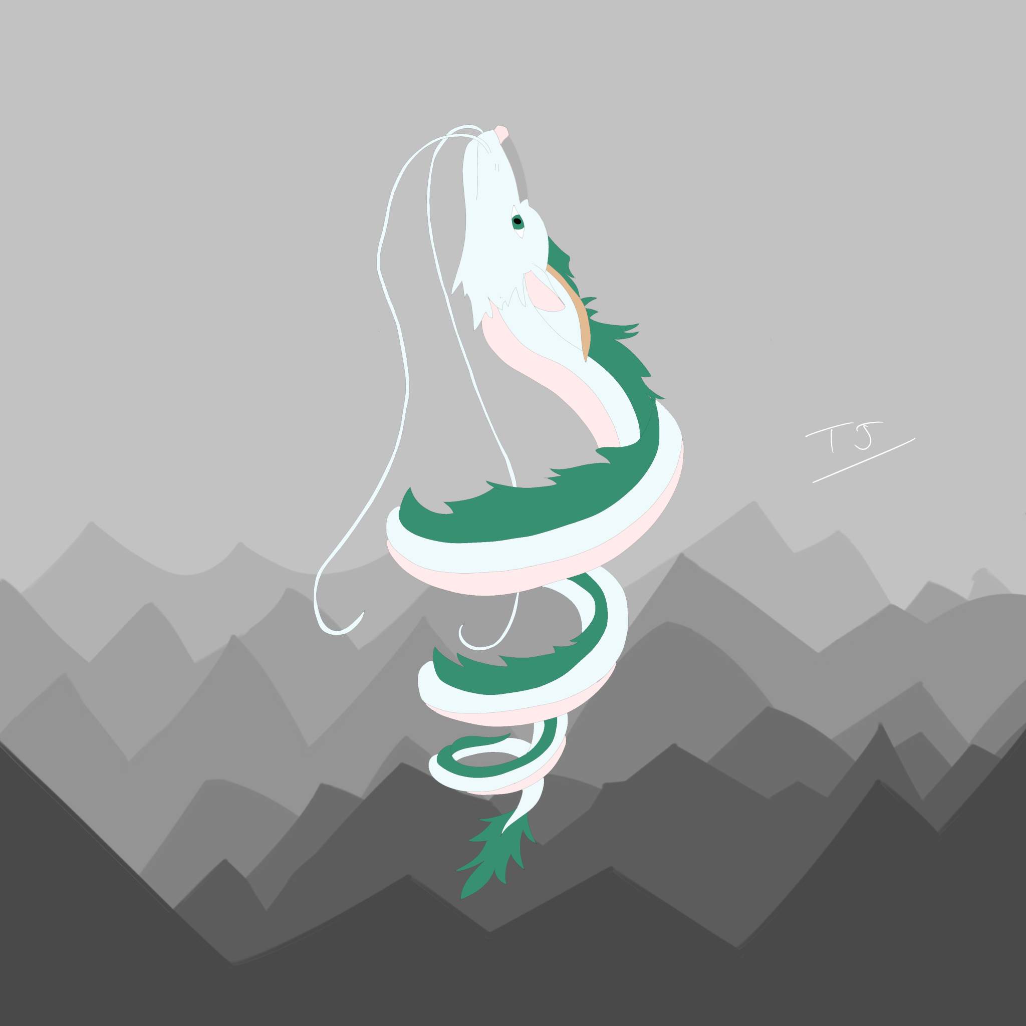 My First Art Post!!! Stylised Dragon Haku (spirited Away) 