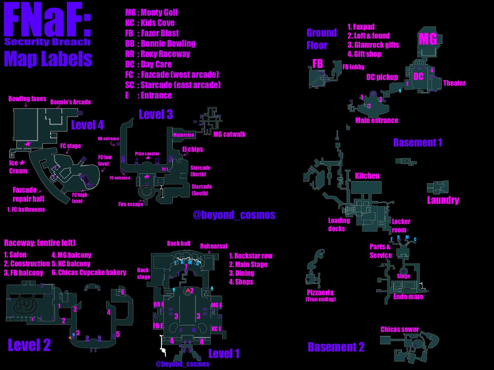FNAF Security Breach all Map