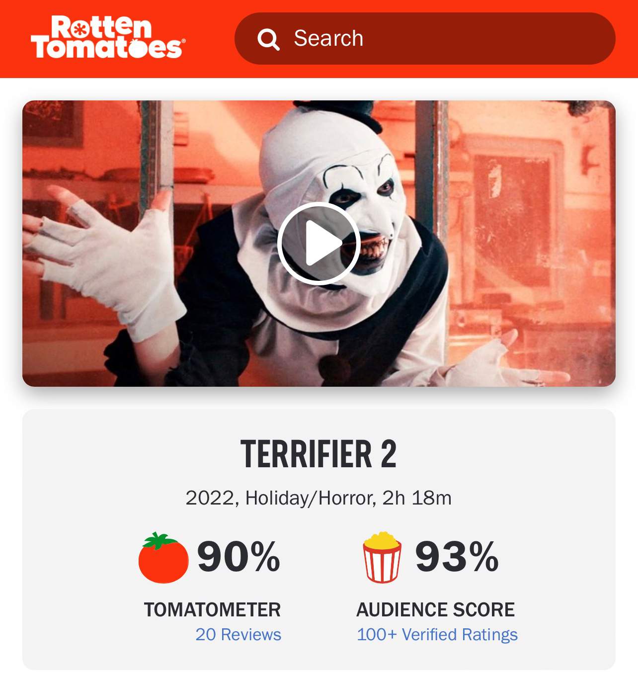 ‘TERRIFIER 2’ Is Rating 90% On ‘Rotten Tomatoes’ | Horror Amino