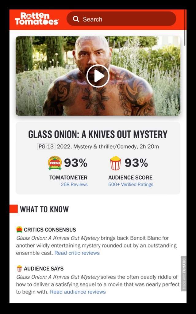 ‘Glass Onion A Knives Out Mystery’ is rating 93 on ‘Rotten Tomatoes