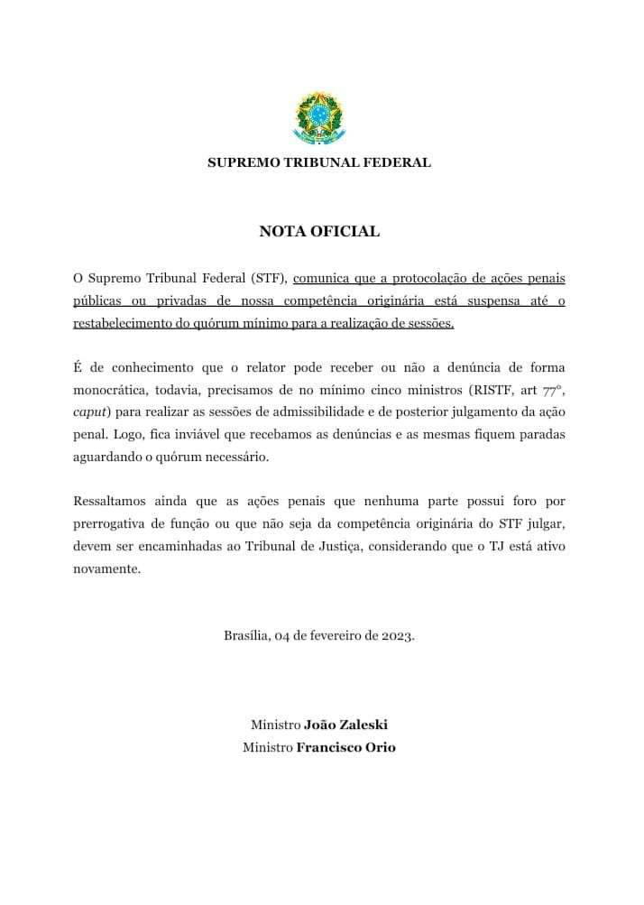 Nota Oficial Stf Corrida Eleitoral On Line Amino