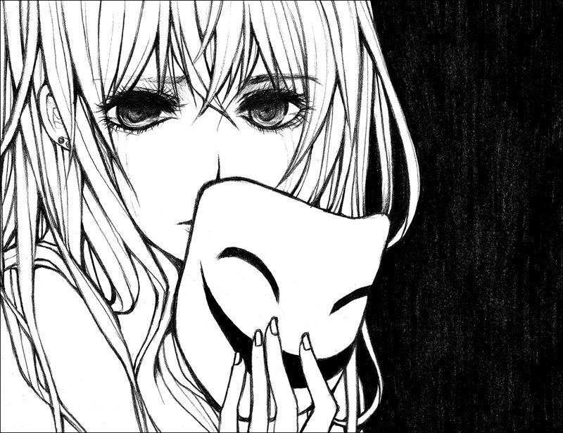 mask fake smile anime girl