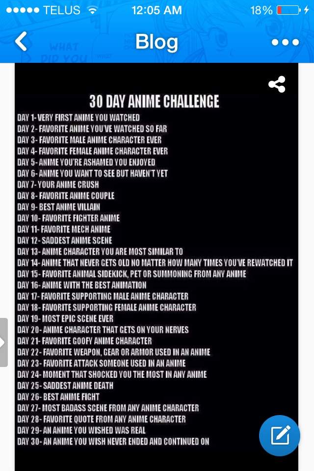 30 Day Anime Character Challenge