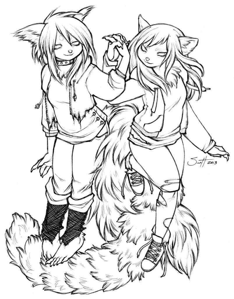 Anime Female Furry Base Sketch Coloring Page