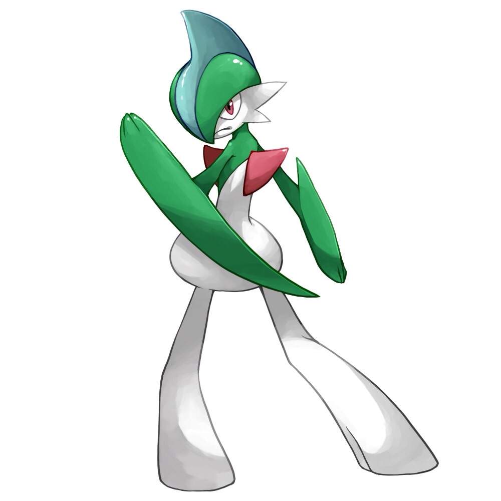 Gallade is a white, bipedal Pokémon. 