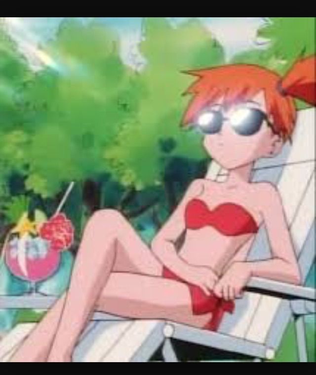 Red Bikini sun tanning during Ash's battle.
